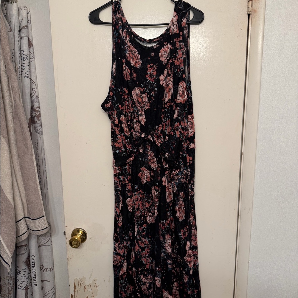 Maurices Black and Pink Floral Maxi Dress